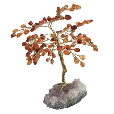 Handmade Carnelian Gemstone Tree Crafted in Brazil