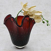 Art glass vase, 'Red Splash' (11 inch)