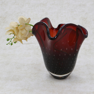 Art glass vase, 'Red Splash' (11 inch) - Red Art Glass Vase from Brazil (11 Inch)