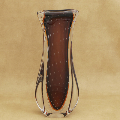 Jarrón de cristal de arte - Jarrón de vidrio artístico transparente y marrón de Brasil