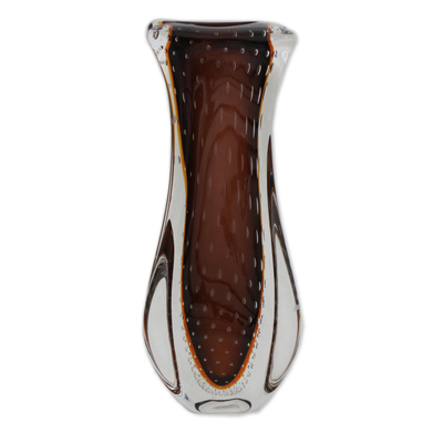 Brown and Clear Art Glass Vase from Brazil