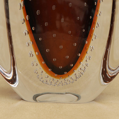 Art glass vase, 'Elegant Hue' - Brown and Clear Art Glass Vase from Brazil