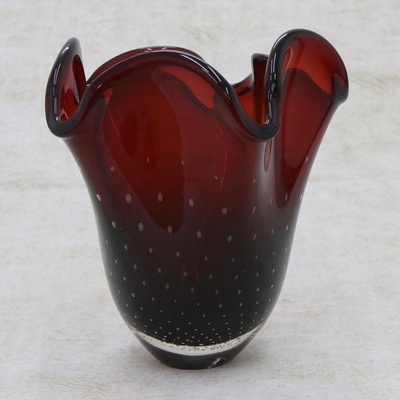 Kunstglasvase, (14 Zoll) - Handgeblasene Kunstglasvase in Rot aus Brasilien (14 Zoll)