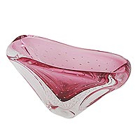 Art glass decorative bowl, 'Rosy Drop' - Pink Art Glass Decorative Bowl from Brazil