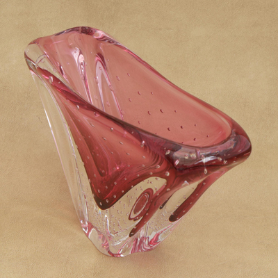 Tazón decorativo de vidrio de arte - Cuenco decorativo de vidrio artístico rosa de Brasil