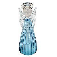 Art glass sculpture, 'Blue Angel' (12 inch) - Handblown Art Glass Blue Angel Sculpture form Brazil