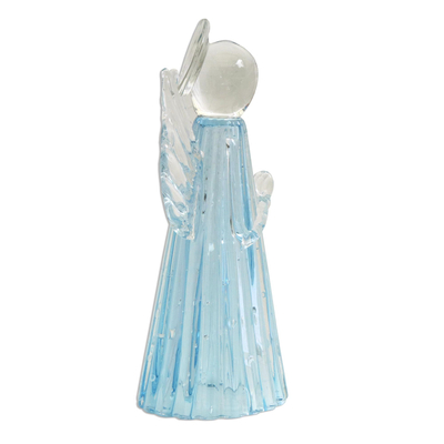 Art glass sculpture, 'Blue Angel' (12 inch) - Handblown Art Glass Blue Angel Sculpture form Brazil