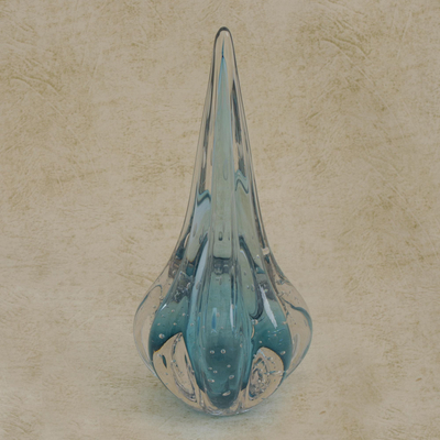 Kunstglas-Skulptur, 'Phönix-Träne' - Blaue Skulptur aus mundgeblasenem Kunstglas aus Brasilien