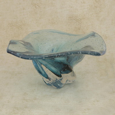Art glass vase, 'Splash Twist' - Handblown Art Glass Vase in Blue from Brazil