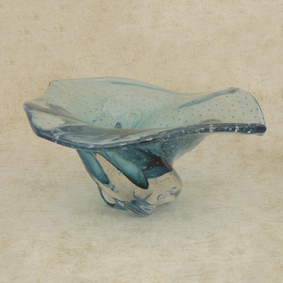 Kunstglasvase - Handgeblasene Kunstglasvase in Blau aus Brasilien