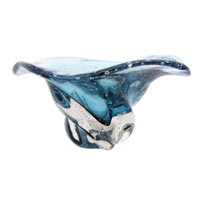 Jarrón de cristal de arte - Jarrón de vidrio artístico soplado a mano en azul de Brasil