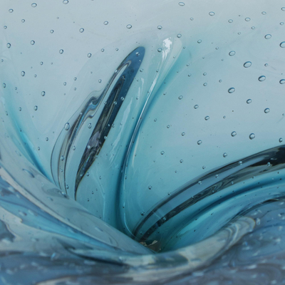 Jarrón de cristal de arte - Jarrón de vidrio artístico soplado a mano en azul de Brasil