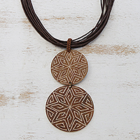 Wood pendant necklace, Intricate Stars