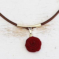 Featured review for Gold accent wood and suede pendant necklace, Vermilion Blossom