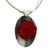 Wood and horn pendant necklace, 'Red Rose Allure' - Hand Carved Red Rose and Grey Horn Pendant Necklace