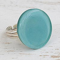 Fused glass cocktail ring, Tranquil Sky
