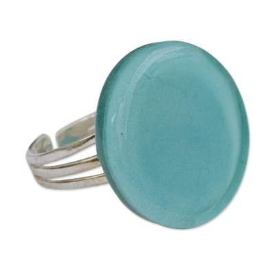 Handcrafted Celadon Green Fused Glass Disc Cocktail Ring