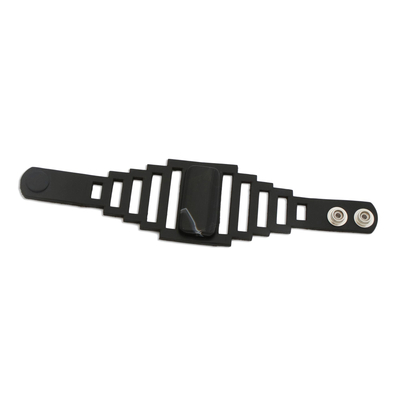 Armband aus Achat - Art-Deco-Armband aus schwarzem Leder mit Achat