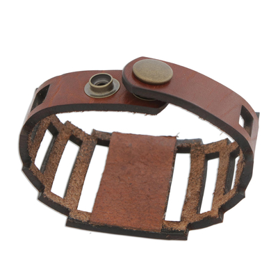 Rosenquarz-Armband - Art-Deco-Armband aus braunem Leder mit Rosenquarz