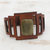 Jasper wristband bracelet, 'Chestnut and Meadows' - Art Deco Brown Leather Wristband Bracelet with Jasper
