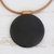 Fused glass pendant necklace, 'Mysterious Midnight' - Black Fused Glass Disc Pendant Brown Leather Cord Necklace thumbail