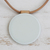 Art glass pendant necklace, 'Rising Moon' - White Art Glass Disc Pendant Brown Leather Cord Necklace thumbail