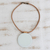 Art glass pendant necklace, 'Rising Moon' - White Art Glass Disc Pendant Brown Leather Cord Necklace (image 2b) thumbail