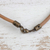 Art glass pendant necklace, 'Rising Moon' - White Art Glass Disc Pendant Brown Leather Cord Necklace (image 2d) thumbail