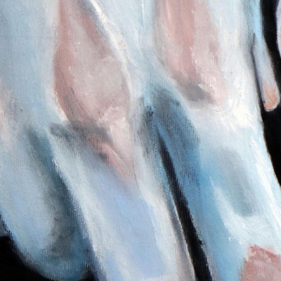 'Hands II' - Expressionist Painting of Two Hands in Blue from Brazil