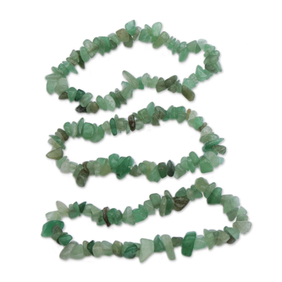Quartz beaded stretch bracelets, 'Verdant Trio' (set of 3) - Green Quartz Beaded Stretch Bracelets from Brazil (Set of 3)