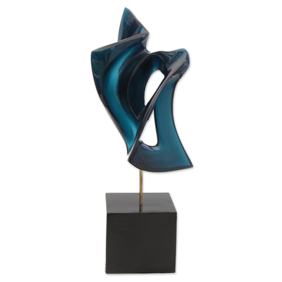 Abstract Fine Art Resin Sculpture in Metallic Blue