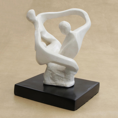 Resin sculpture, 'No One Lets Go' - Abstract Unity-Themed White Resin Sculpture from Brazil