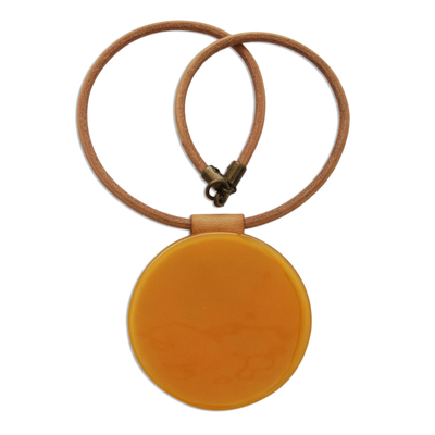 Art glass pendant necklace, 'Glowing Sun' - Yellow-Orange Art Glass Pendant Necklace from Brazil