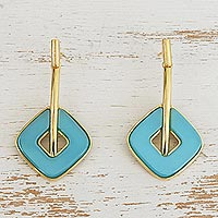 Gold plated agate dangle earrings, 'Artistic Shapes'