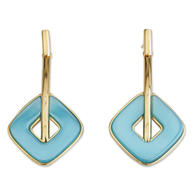 Gold plated agate dangle earrings, 'Artistic Shapes' - Modern Gold Plated Agate Dangle Earrings from Brazil