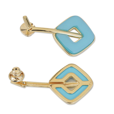 Gold plated agate dangle earrings, 'Artistic Shapes' - Modern Gold Plated Agate Dangle Earrings from Brazil