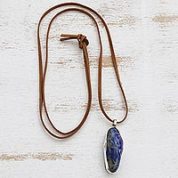 Lapis lazuli pendant necklace, 'Freeform Nature' - Freeform Lapis Lazuli Pendant Necklace from Brazil