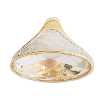 Gold plated quartz single-stone ring, 'Fascinating Glitter' - Gold Plated Faceted Quartz Single-Stone Ring from Brazil
