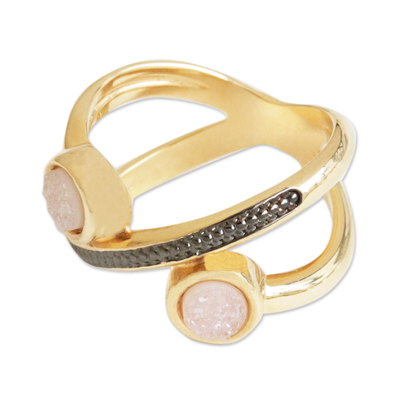 Gold Plated Drusy Agate Band Ring from Brazil