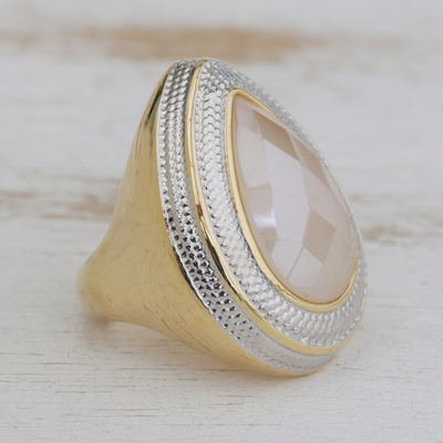 Gold plated quartz single-stone ring, 'Stunning Drop' - Drop-Shaped Gold Plated Quartz Single-Stone Ring
