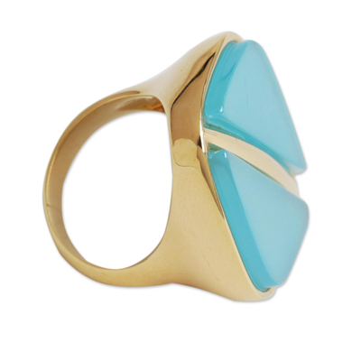 Modern Gold Plated Agate Signet Ring from Brazil
