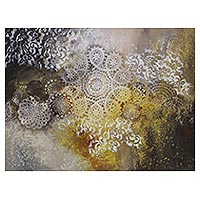 'Falling Stars' - Star Motif Signed Abstract Painting from Brazil