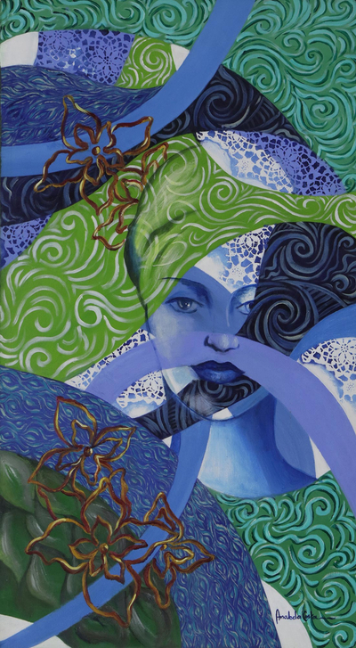 Die Stärke eines Blicks. - Signiertes expressionistisches Gemälde einer Frau aus Brasilien
