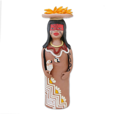 Brazilian Handcrafted Ceramic Terena Woman Figurine
