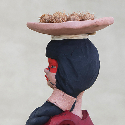 Ceramic figurine, 'Terena Woman with Coconuts' - Brazilian Handcrafted Ceramic Terena Woman from the Amazon