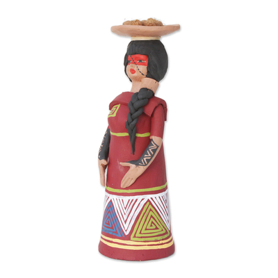 Keramik-Figur, 'Terena Frau mit Kokosnüssen'. - Brasilianische Terena-Frau aus handgefertigter Keramik aus dem Amazonas