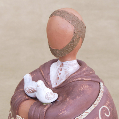 Keramische Figur, 'Portly Saint Francis - Brasilianische handgefertigte Keramikfigur des Heiligen Franziskus