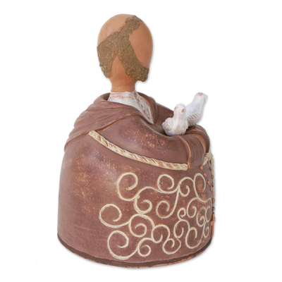 Keramische Figur, 'Portly Saint Francis - Brasilianische handgefertigte Keramikfigur des Heiligen Franziskus