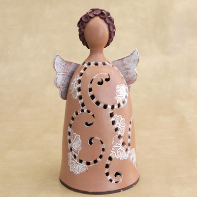 Ceramic figurine, 'White-Winged Angel' - Brazilian Handcrafted Ceramic Angel Figurine