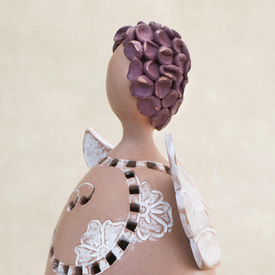 Ceramic figurine, 'White Winged Angel' - Brazilian Handcrafted Ceramic Angel Figurine